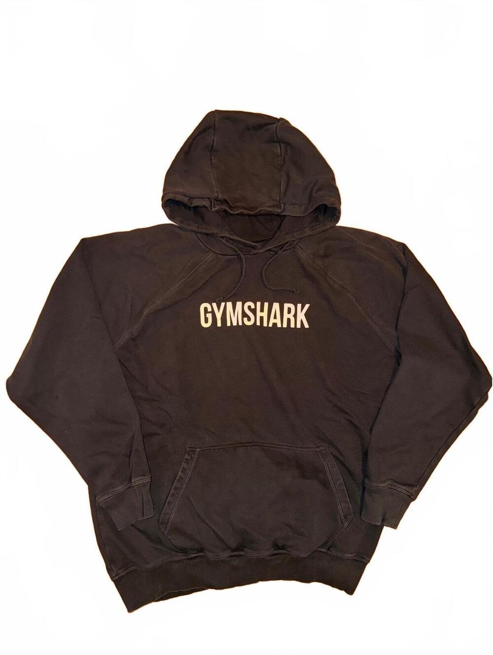 Gymshark Black Pullover Hoodie Raglan Sleeve Logo Print Size M